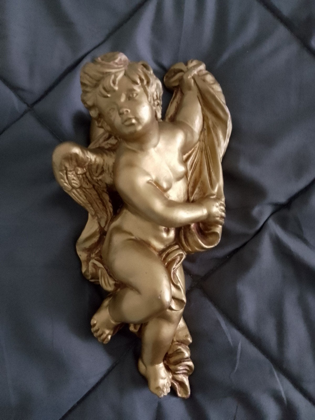 Gouden Cherubijn Beeldje - Klassieke Wanddecoratie, Antiek en Kunst, Gips, Ophalen of Verzenden, 20 - 50 cm, Beeld