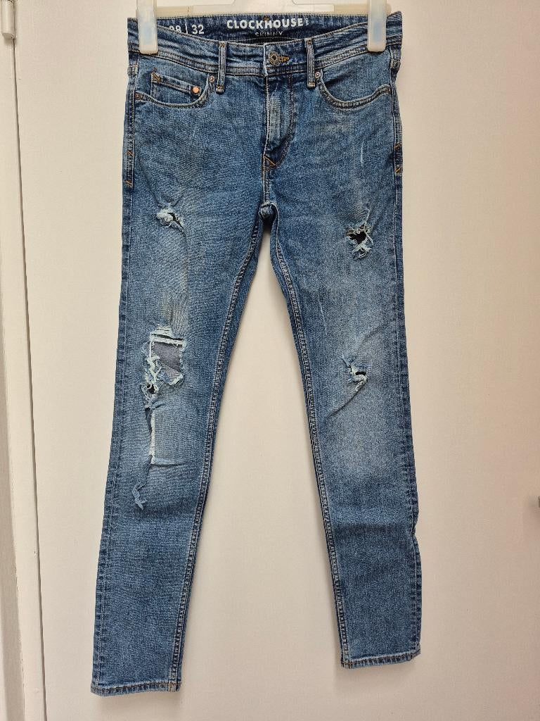 C&A blauwe spijkerbroek / jeans maat 28 / 32 skinny heren, Blauw, W32 (confectie 46) of kleiner, Gedragen, C&A