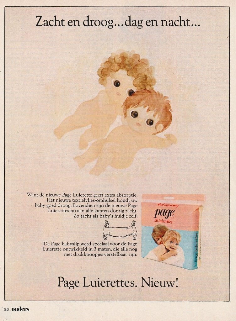 Retro reclame 1970 Page Luierettes baby luiers slip, Verzamelen, Verzenden, Overige typen