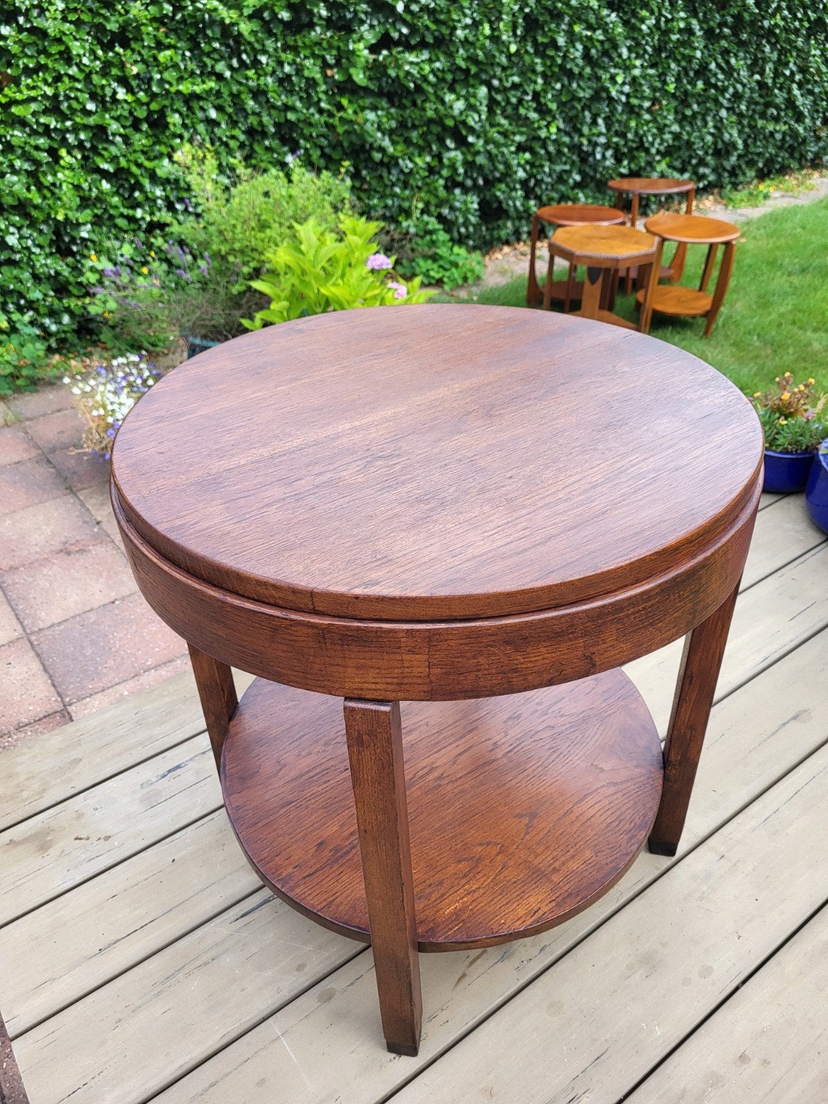 Salon of bijzettafel Art Deco 61 cm rond eiken zwart pootje, Huis en Inrichting, Tafels | Salontafels, Ophalen, 50 – 75, 50 tot 100 cm