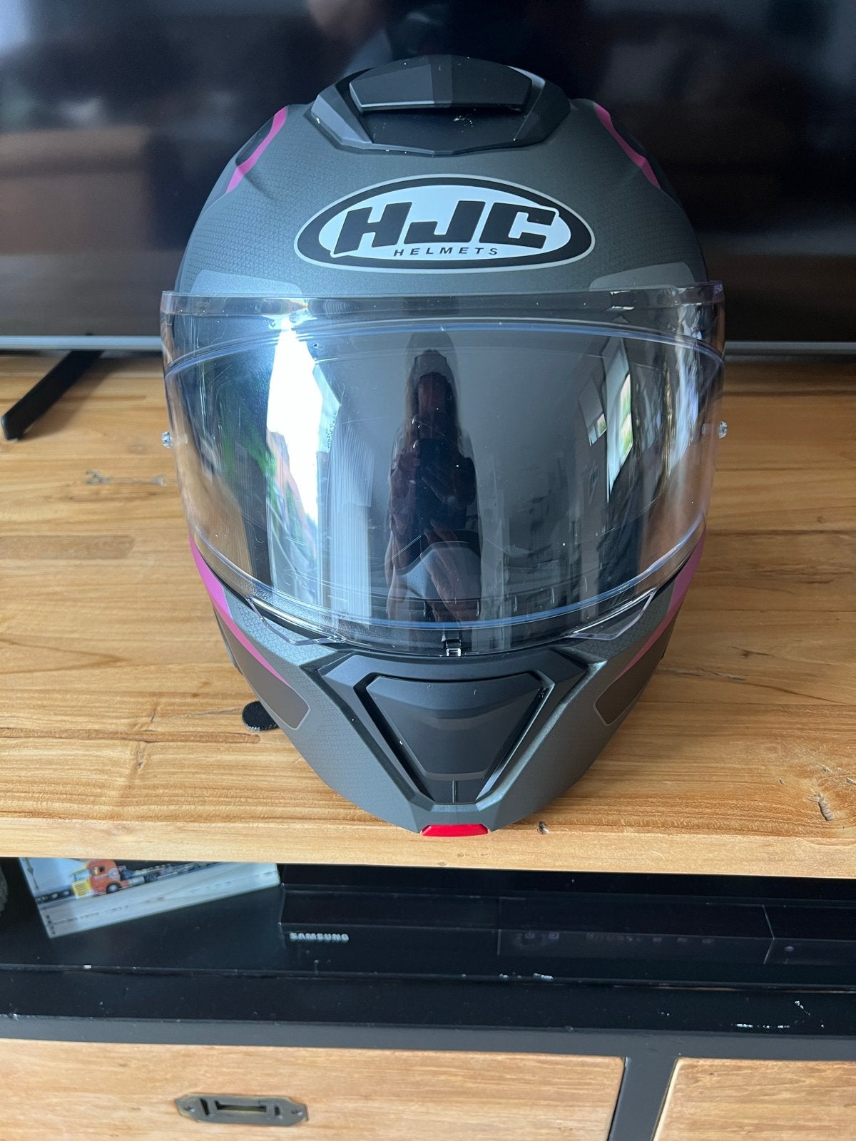 HJC i91 - Felio Zwart/Grijs/Roze - Maat M (57-58 cm), M, Systeemhelm, HJC, Ophalen of Verzenden