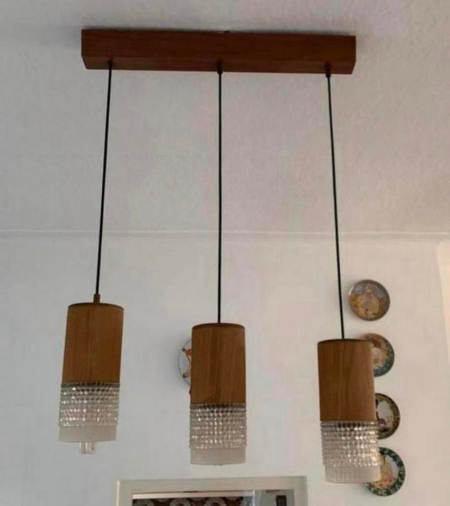 Lamp vintage mooie drie kelken glazen hanglamp jaren 60., Ophalen of Verzenden, Zo goed als nieuw