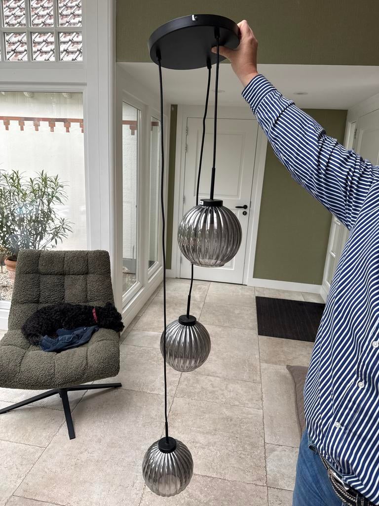 Hanglamp 3 bollen verstelbaar - Modern design, Ophalen, Zo goed als nieuw, Glas, 75 cm of meer