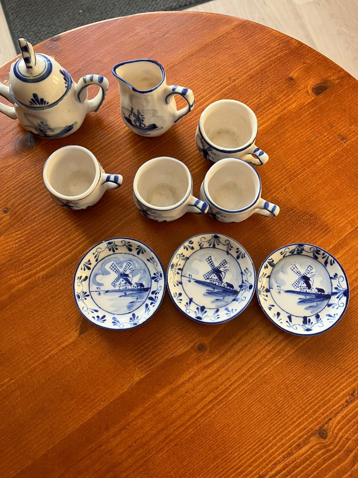 Antiek kinderserviesje blauw/wit met molentjes, Ophalen of Verzenden