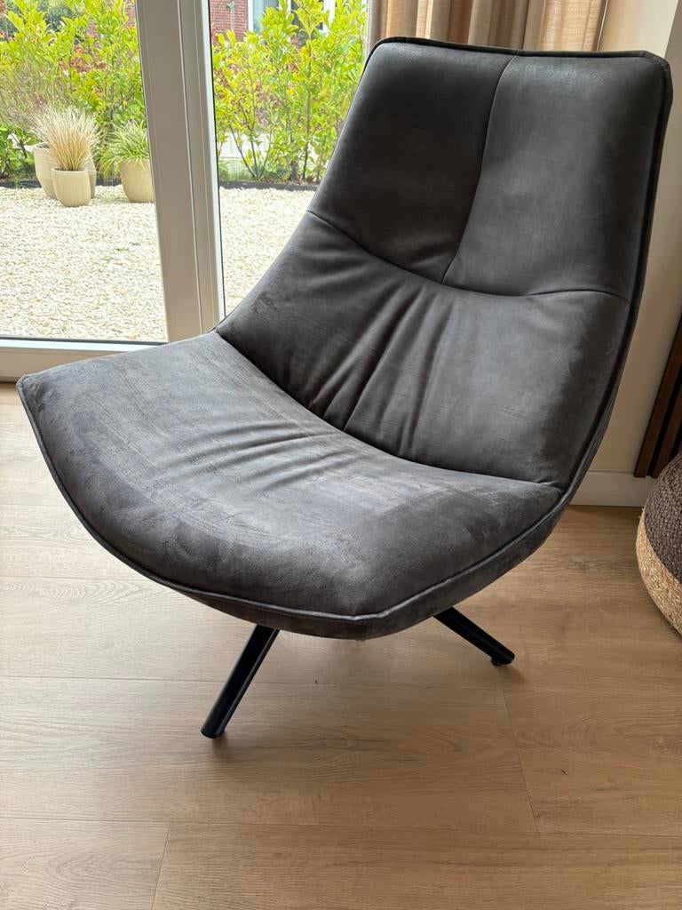 Draaifauteuil antraciet leer, Huis en Inrichting, Ophalen, Minder dan 75 cm, Leer, Zo goed als nieuw