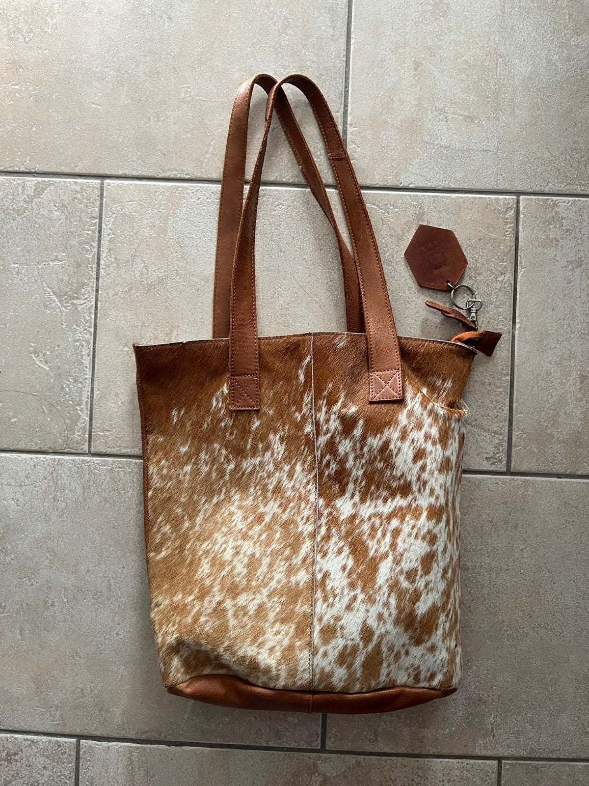 Bear Design Shopper - Bruin leer met koeienhuid, Ophalen of Verzenden, Zo goed als nieuw, Bruin, Shopper