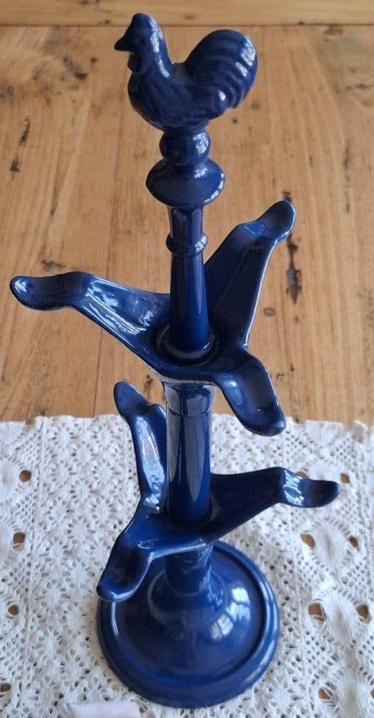 Vintage Franse blauwe gietijzeren mokken standaard, haan, Antiek en Kunst, Ophalen of Verzenden