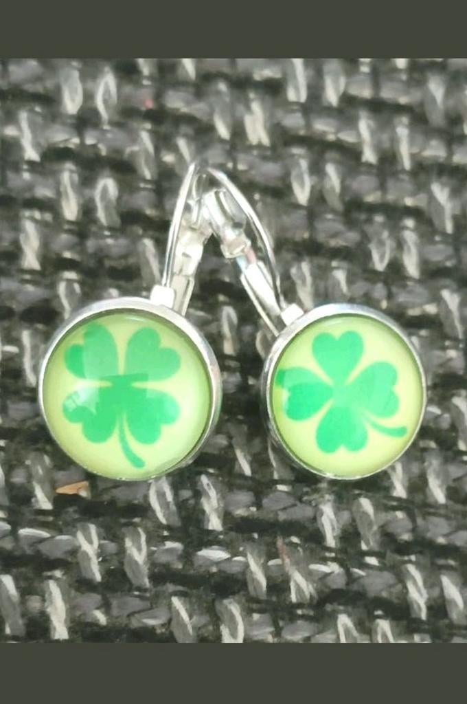 Oorbellen klavertje vier, Verzenden, Nieuw, Zilver, Hangers