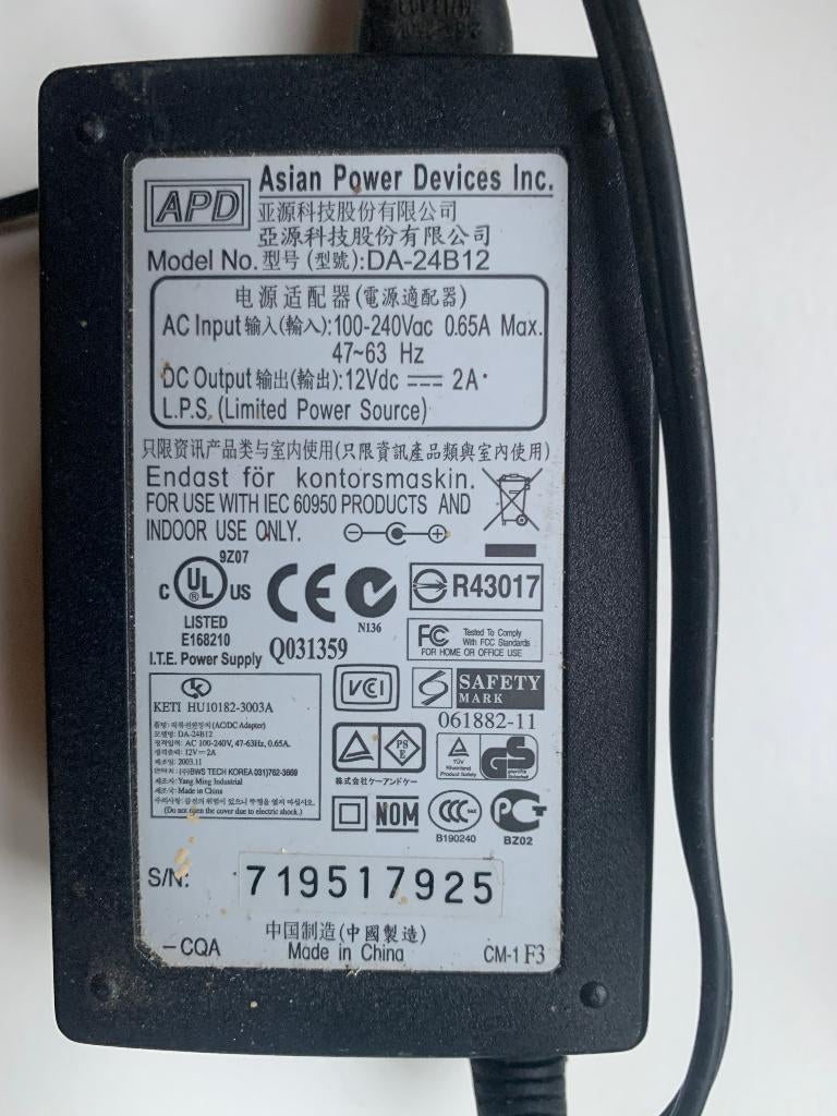 Originele APD AC-adapter 12 Volt 24 Watt, Ophalen of Verzenden, Gebruikt, APD