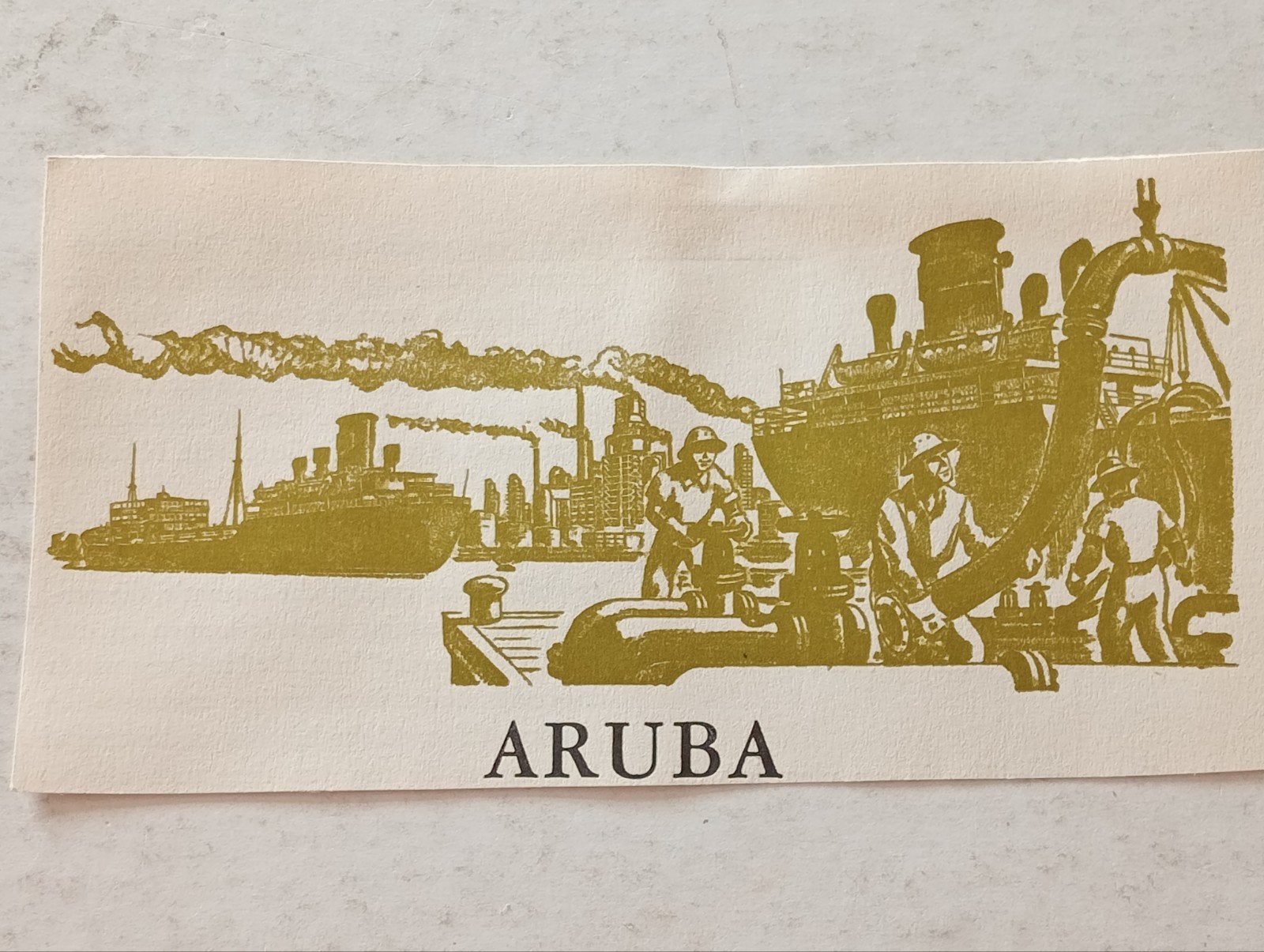 Aruba lithografisch boek vignet Scheepvaart en Industrie, Antiek en Kunst, Ophalen of Verzenden