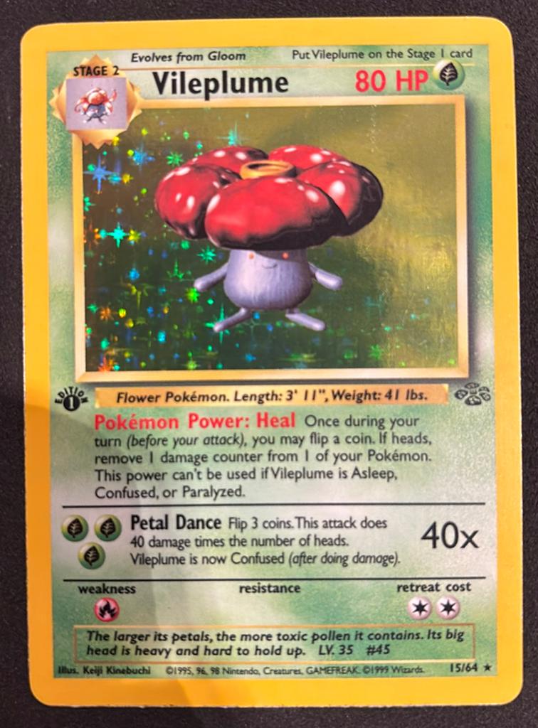Vileplume holo 15/64, 1st edition jungle, engels, Ophalen, Zo goed als nieuw