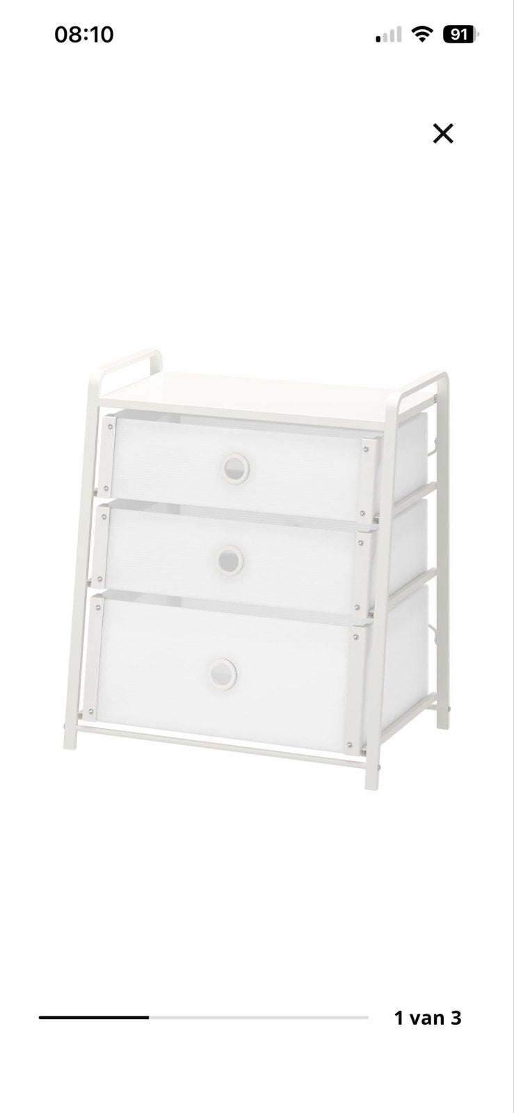 IKEA Lote ladekast wit, 3 lades, 55x36x62 cm, Ophalen, Gebruikt, 50 tot 100 cm, 3 of 4 laden