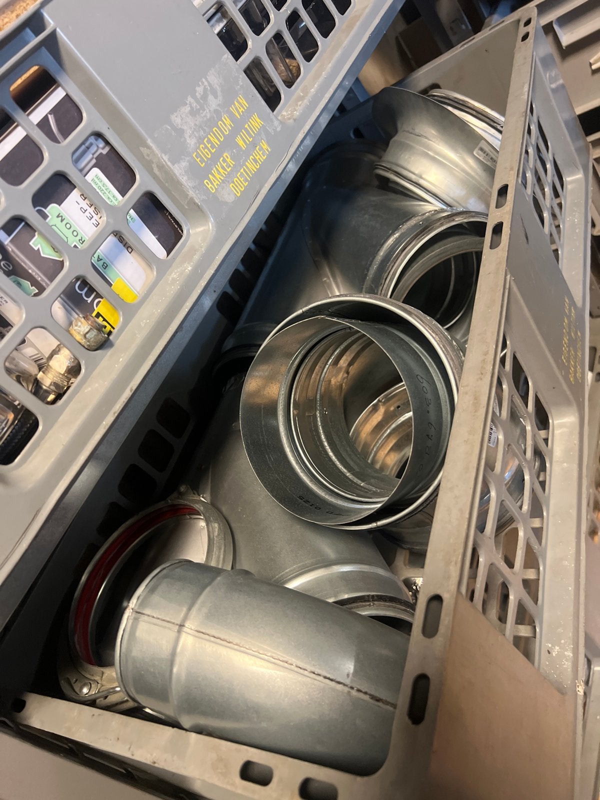 Diverse spiro  ventilatie onderdelen - bochten, T-stukken,, Ophalen of Verzenden, Gebruikt, Ventilator en Afzuiger