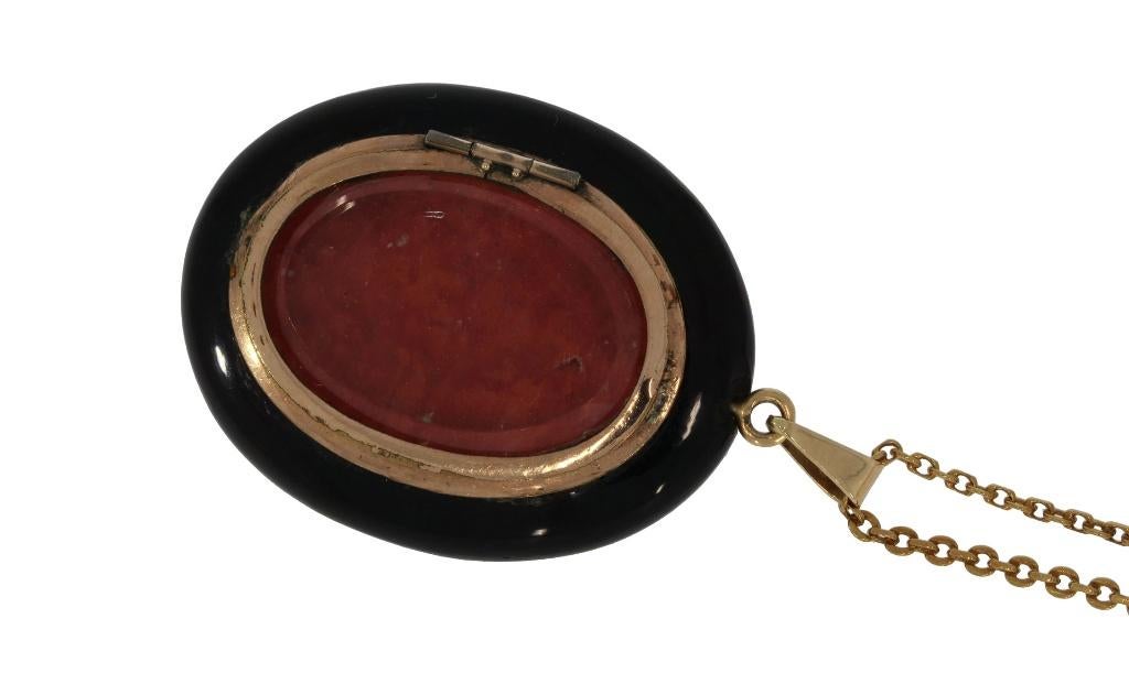 Sale Onyx 14k gouden antiek medaillon foto ketting hanger, Verzenden, Goud, Hanger, Met edelsteen
