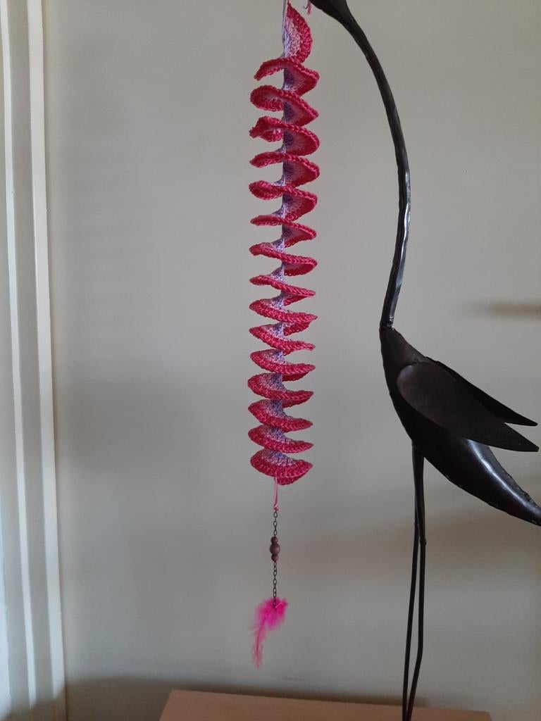 Gehaakte Windspinner met Veer - Roze/Paars, Ophalen of Verzenden