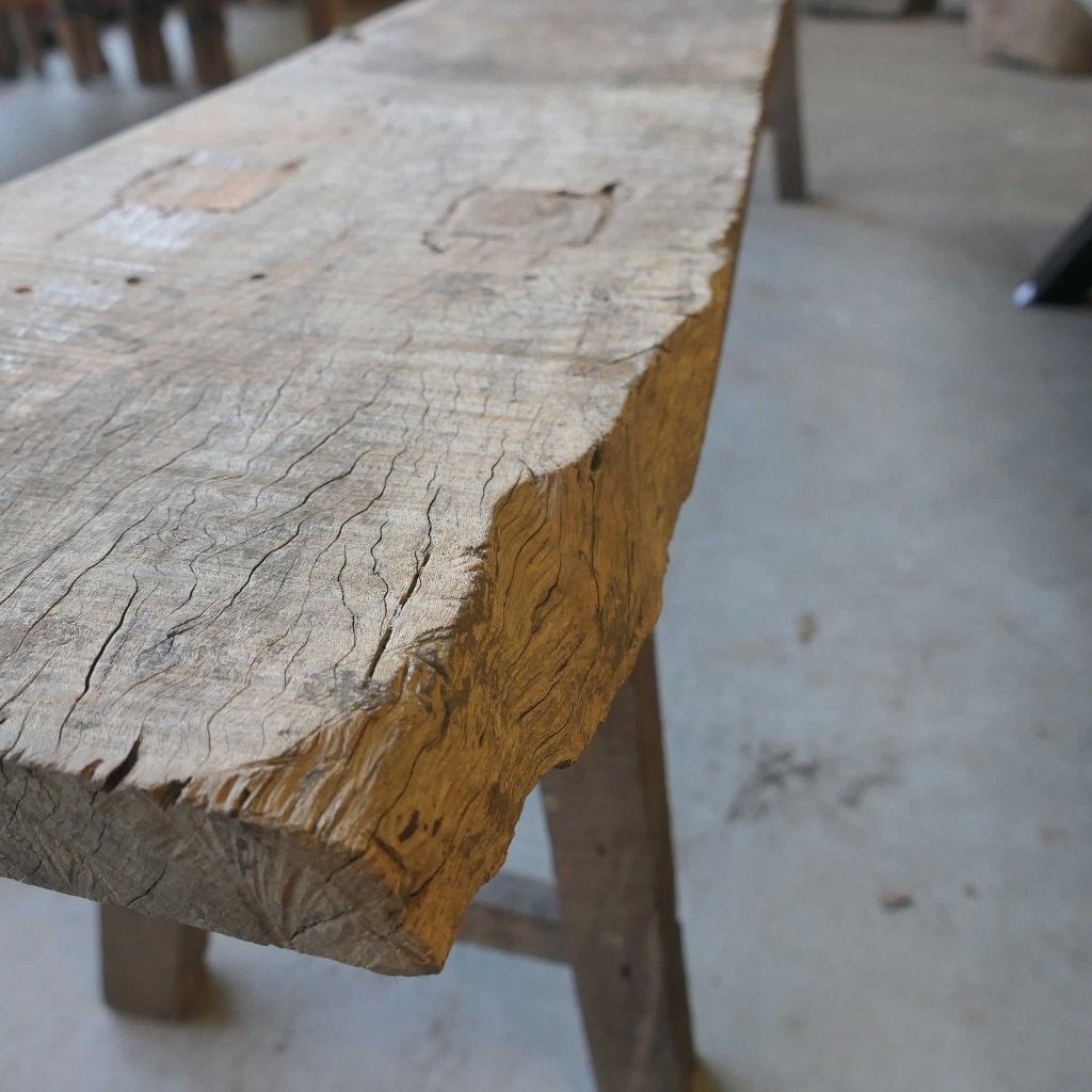 Landelijk bankje DK7 Dingklik geleefd oud hout bank tafel, Antiek en Kunst, Ophalen of Verzenden