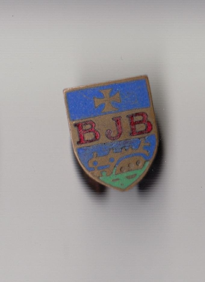 Emaille BJB Boeren Jeugd Bond knoop, Gebruikt, Niet vindbaar, Niet vindbaar, Speldje of Pin