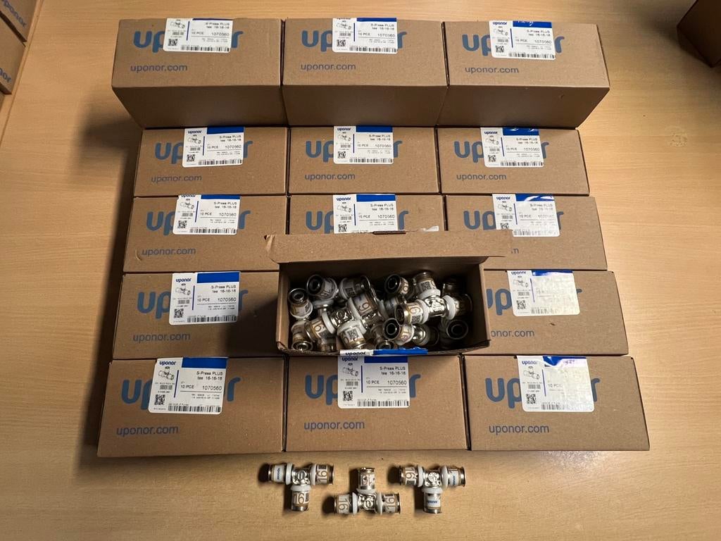 Partij Uponor S-Press Plus T-stuk 16 x 16 x 16 mm, 3x pers, Ophalen of Verzenden, Nieuw, Koper, Overige typen