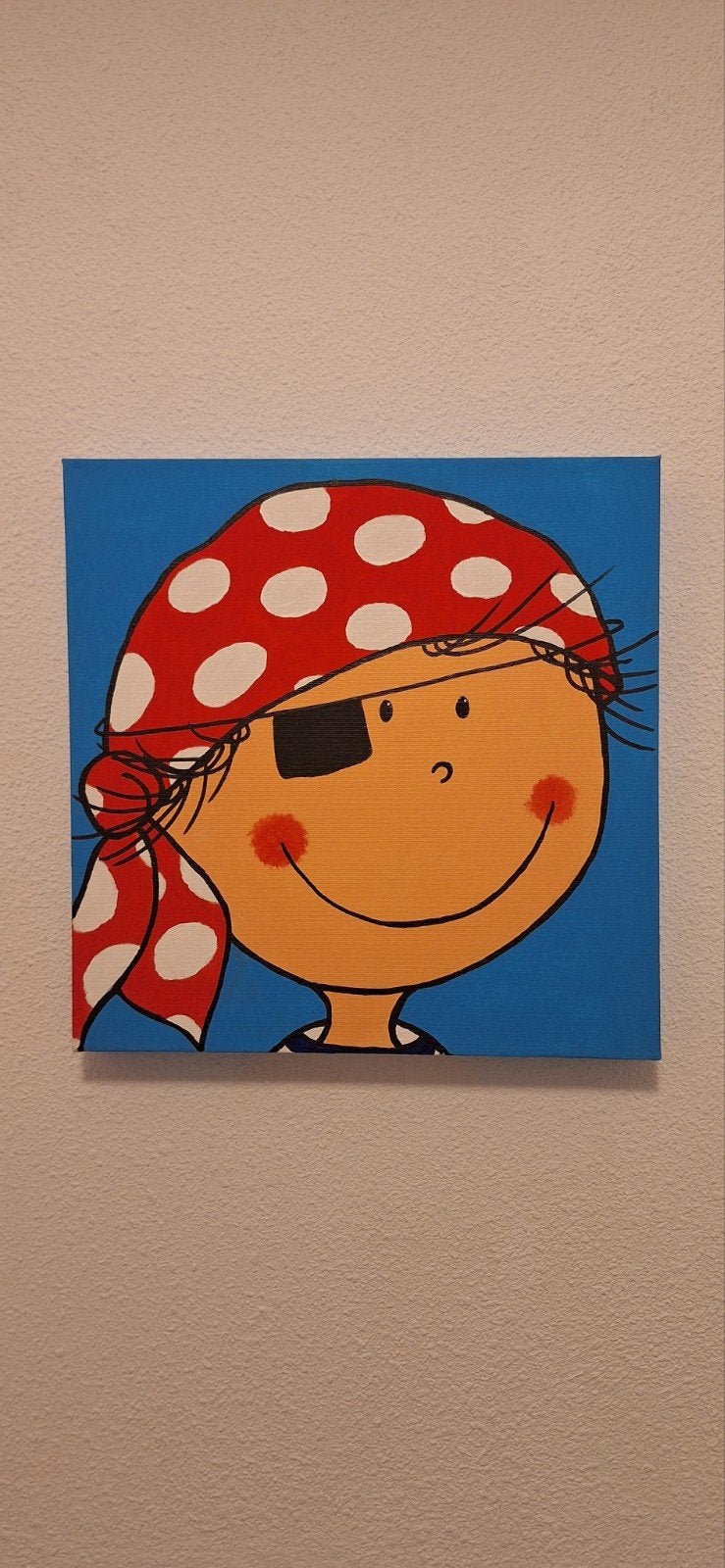Schilderij Piraat met ooglapje - Kinderkamer kunst, Ophalen of Verzenden, Handgeschilderd, Acrylverf, Doek