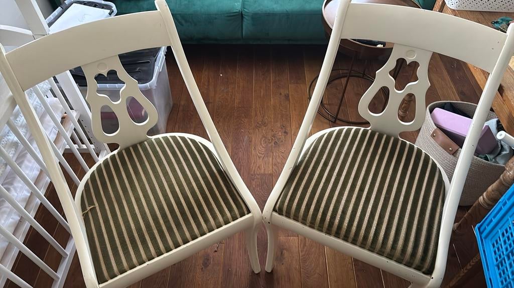 2x Mooie oud groen wit stoeltjes, Ophalen