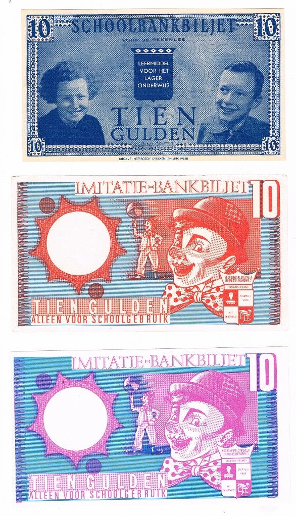 3 x schoolgeld, Verzenden, 10 gulden, Setje
