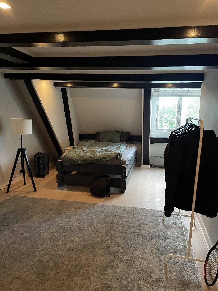 GRATIS af te halen grijs houten tweepersoonsbed 140x200cm., Ophalen, Gebruikt, Tweepersoons, 140 cm