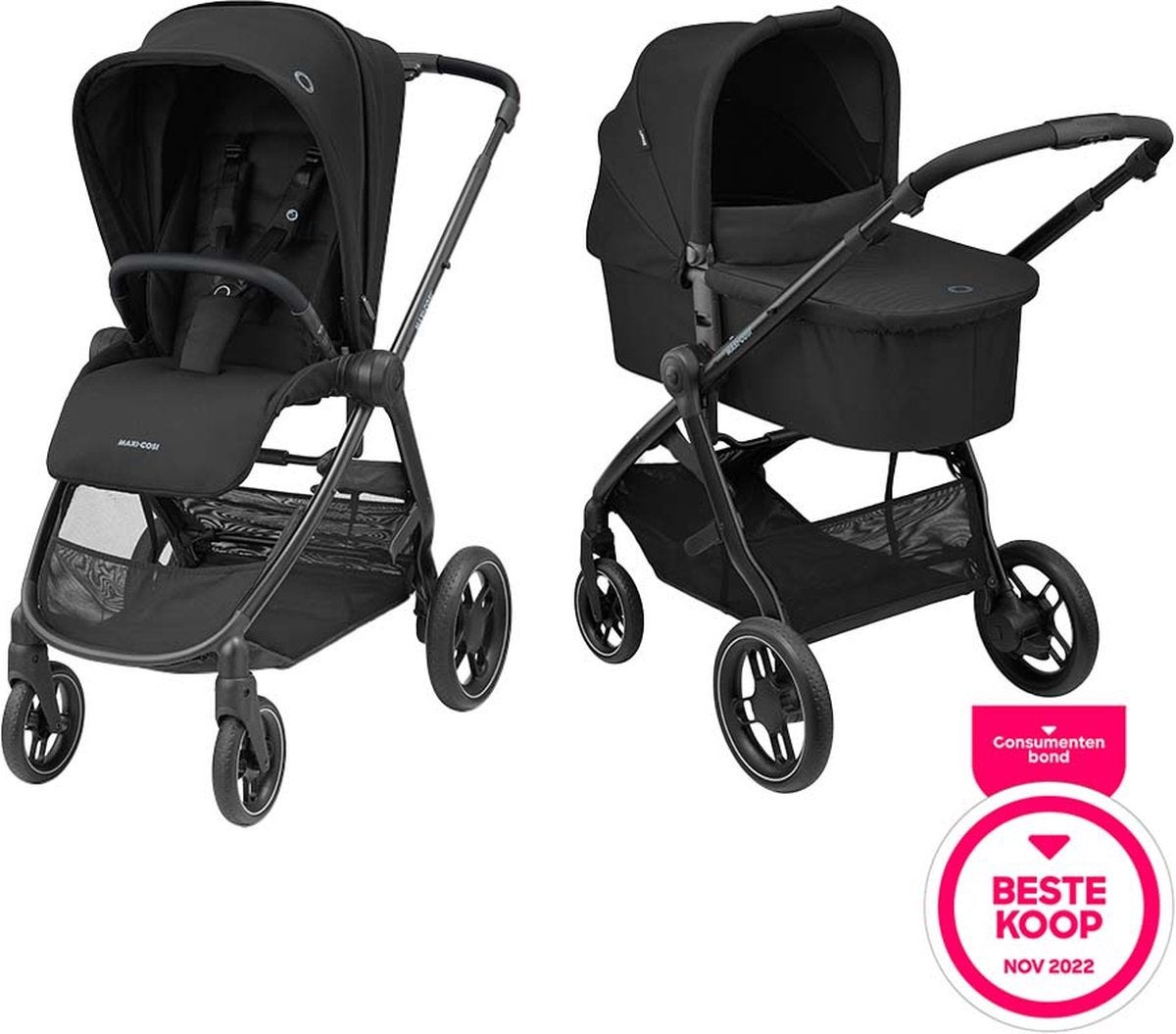 Maxi Cosi Street+ zwart, incl. adapters, Ophalen, Gebruikt, Combiwagen, Met reiswieg