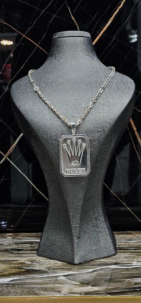 925 Zilveren Ketting met Rolex Hanger, Ophalen of Verzenden, Nieuw, Zilver, Zilver