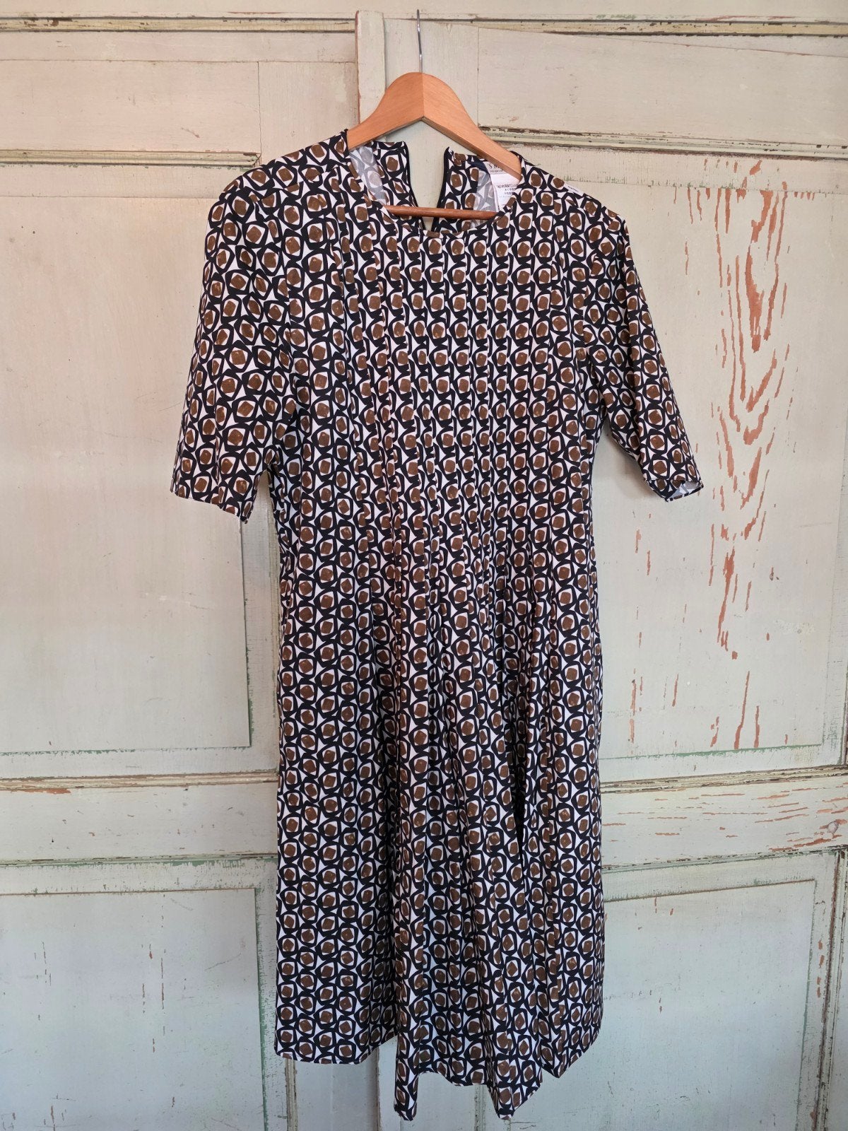 S Max Mara jurk met geometrische print, maat 42, Bruin, Maat 42/44 (L), Ophalen of Verzenden, Zo goed als nieuw
