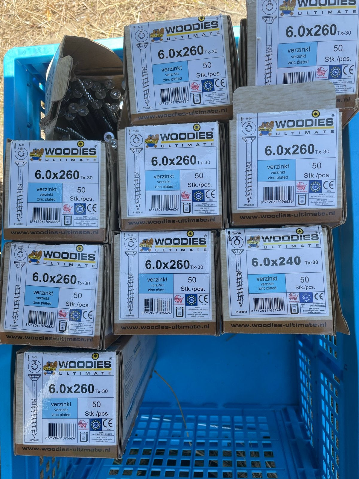 Woodies Ultimate Verzinkte Schroeven 6.0x260/240 Tx-30, Doe-het-zelf en Verbouw, Ophalen, Nieuw, 250 mm of meer, Schroeven