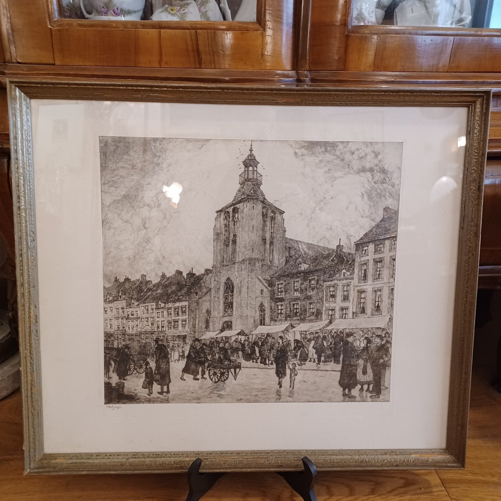 gravure Han Jelinger Maastricht Boschstraat St Matthias kerk, Antiek en Kunst, Ophalen, Dagelijks leven, Ingelijst, Gravure