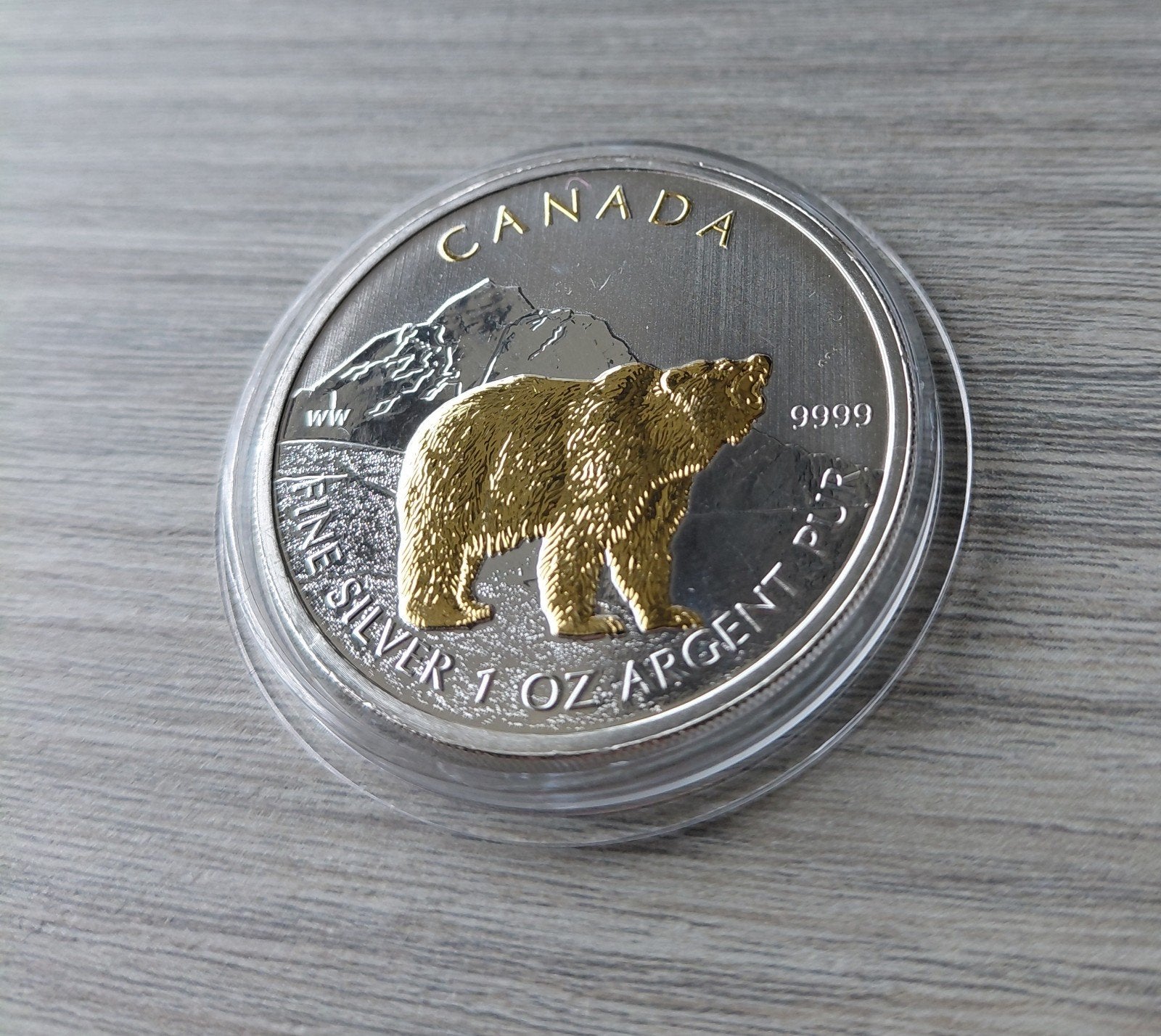 2011 Canada Grizzly Beer Gold Plated 1 oz zilver 0.999, Ophalen of Verzenden, Zilver
