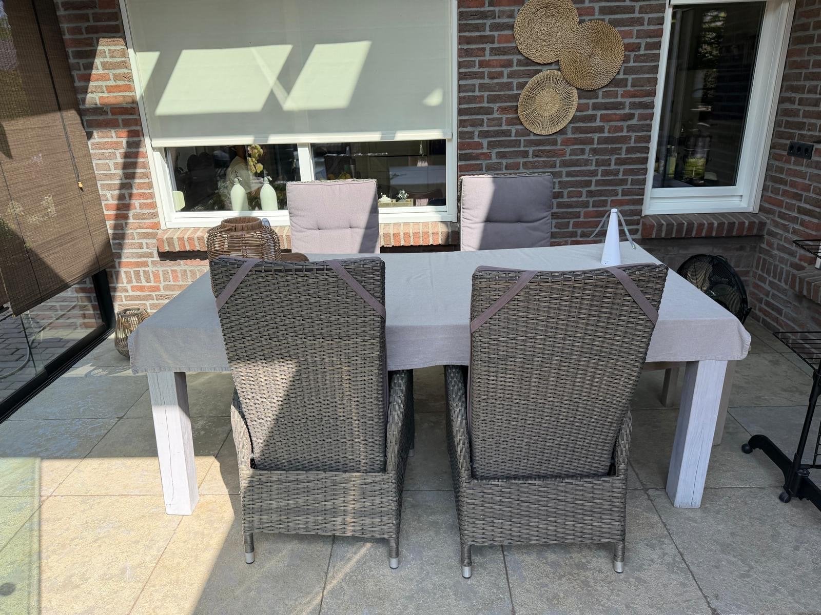 4 Tuinstoelen met verstelbare rugleuning + kussens, Tuin en Terras, Tuinstoelen, Ophalen, Gebruikt, Wicker, Verstelbaar