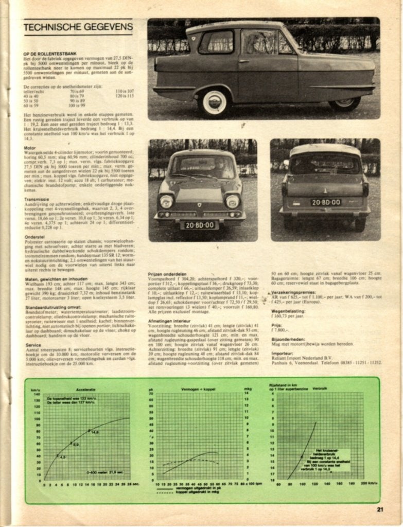 Autovisie test Reliant Regal Januari 1974, Ophalen of Verzenden, Gelezen, Overige merken