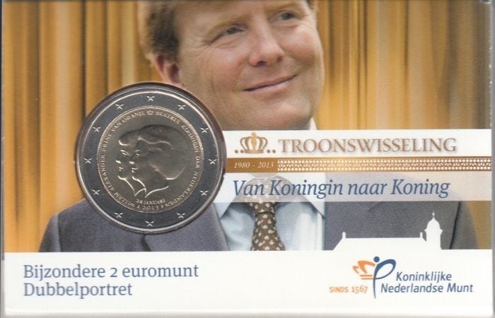 Nederland 2 euro Dubbelportret 2013 in coincard met boekje, Ophalen of Verzenden, Koningin Beatrix, Euro's, Setje