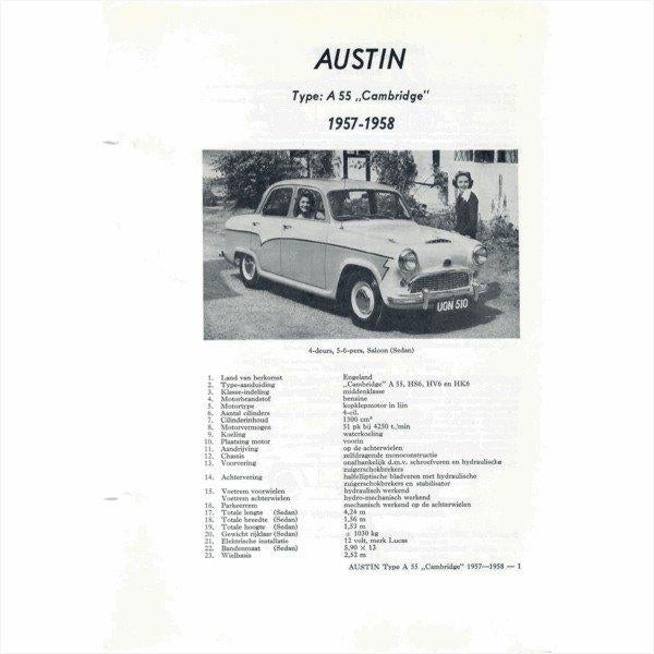 Austin A55 Cambridge Vraagbaak losbladig 1957-1958 #1 Nederl, Ophalen of Verzenden, Gelezen, Overige merken