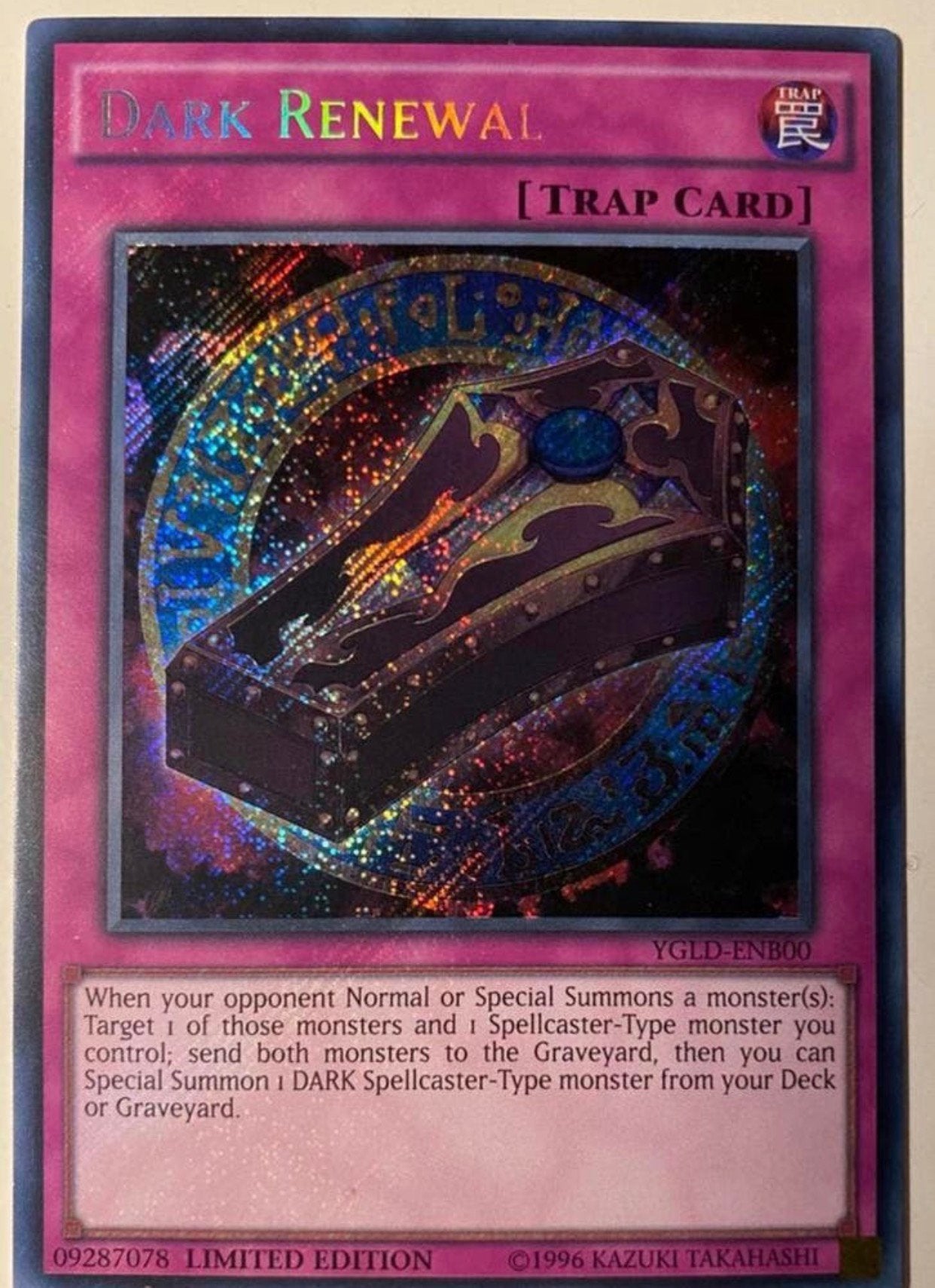 Yu-Gi-Oh! Dark Renewal YGLD 1996 Print !, Ophalen of Verzenden, Zo goed als nieuw, Losse kaart, Foil