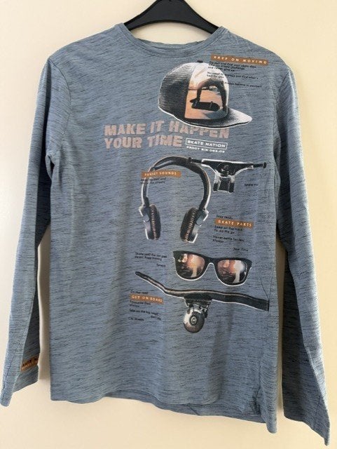 C&A jongens longsleeve blauw met print maat 176/182 ZGAN, C&A, Ophalen of Verzenden, Zo goed als nieuw, Shirt of Longsleeve