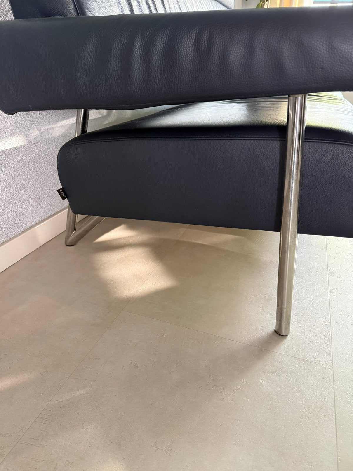 Leren bank van Cloak - Donkerblauw, 3-zits, Ophalen, Gebruikt, Driepersoons, 200 tot 250 cm