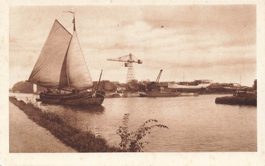 Botter Platboot, Hijskraan, Haven, Ophalen of Verzenden, 1920 tot 1940, Gelopen, Noord-Holland