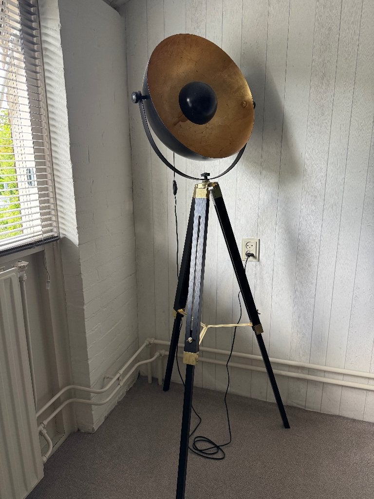 Staande zwarte industriële lamp, Huis en Inrichting, Lampen | Vloerlampen, Ophalen, Zo goed als nieuw, Metaal, 150 tot 200 cm