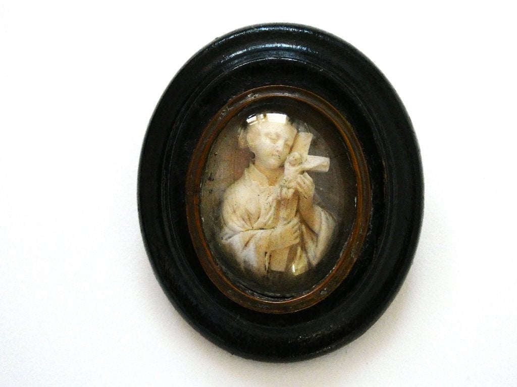 Antiek Heilige Gerardus meerschuim / pijpaarde bol glas 1850, Antiek en Kunst, Ophalen of Verzenden