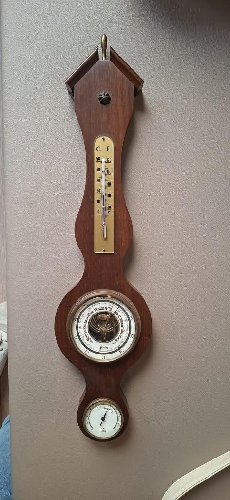 Barometer donker eikenhout 50 cm, Ophalen of Verzenden, Zo goed als nieuw, Barometer