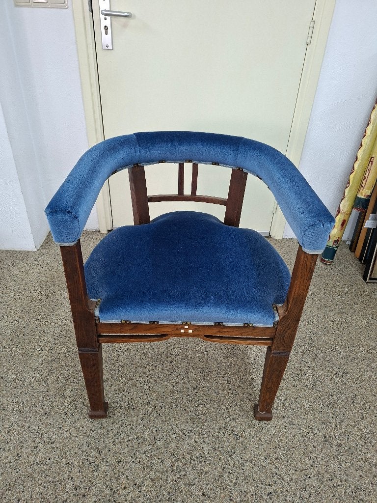 Vintage fauteuil met blauw fluwelen bekleding, Antiek en Kunst, Ophalen