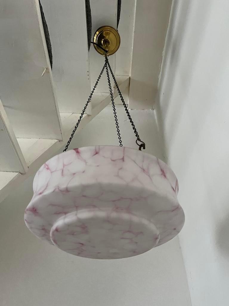 Glazen Hanglamp Hang Lamp Glas Plafondlamp Hallamp Hal Rond, Antiek en Kunst, Ophalen of Verzenden