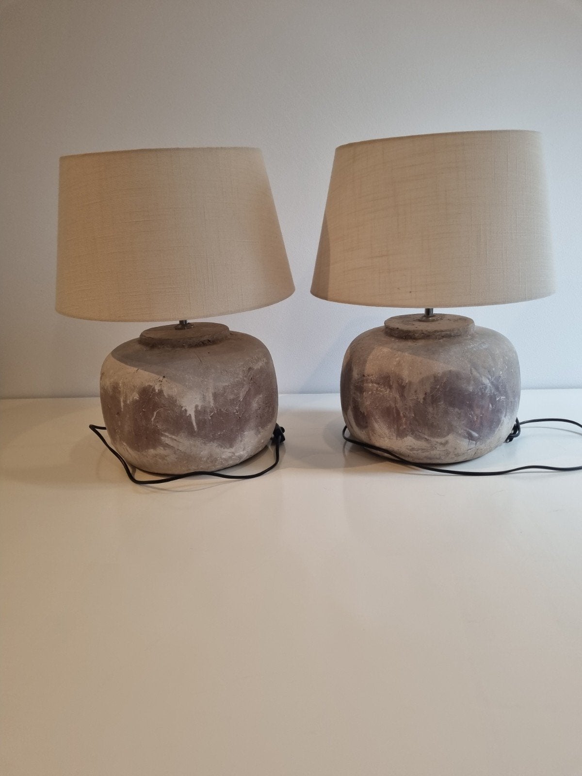 Kruikampen met kap (2x) - 39 cm hoog, 38 cm diameter, Ophalen, Gebruikt, Natuurlijk materiaal, Beige