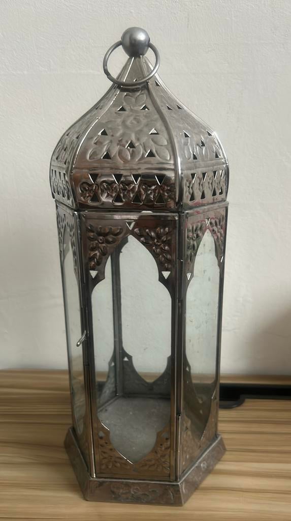 oosters Windlicht glas en metaal / decoratie / kaarthouder, Huis en Inrichting, Woonaccessoires | Kandelaars en Kaarsen, Gebruikt