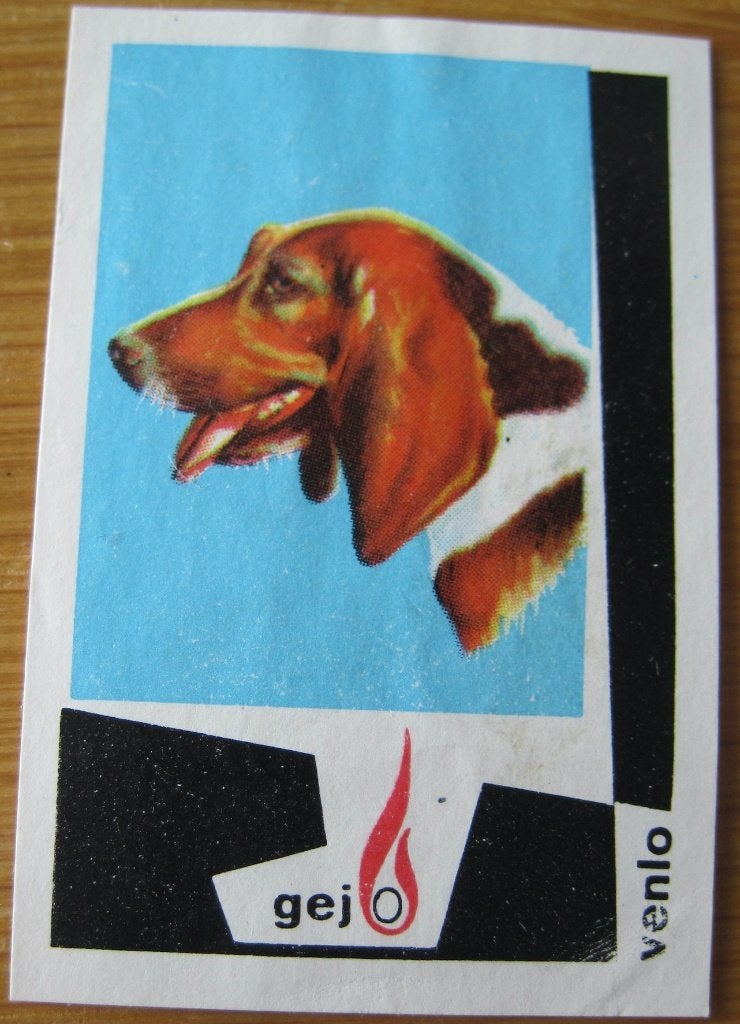 Lucifermerkje Gejo Venlo - honden nr. 16 - Basset - 1979, Ophalen of Verzenden, Zo goed als nieuw, Luciferdoosjes of -merken