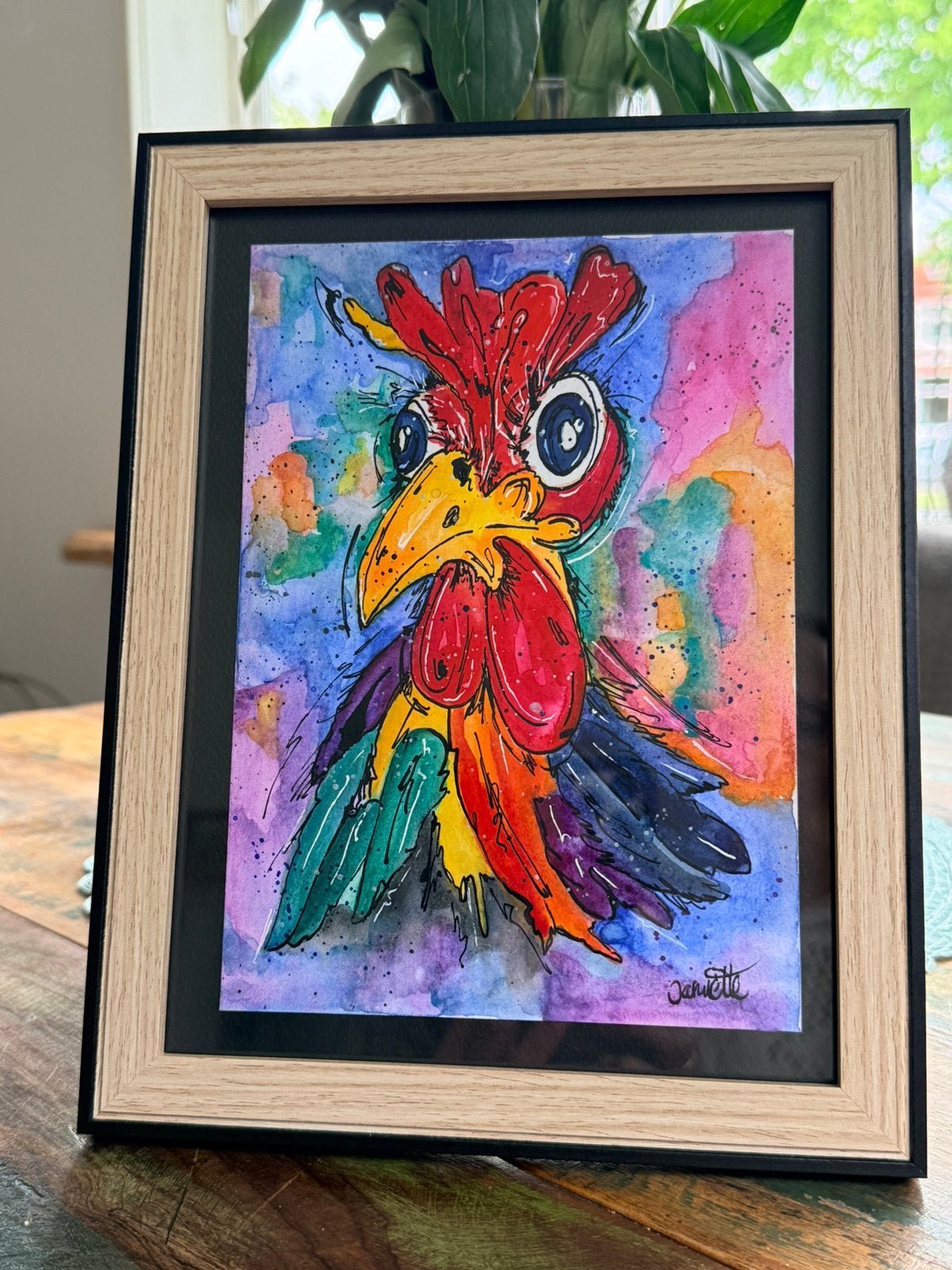 Aquarel Haan, Antiek en Kunst, Kunst | Schilderijen | Abstract, Verzenden