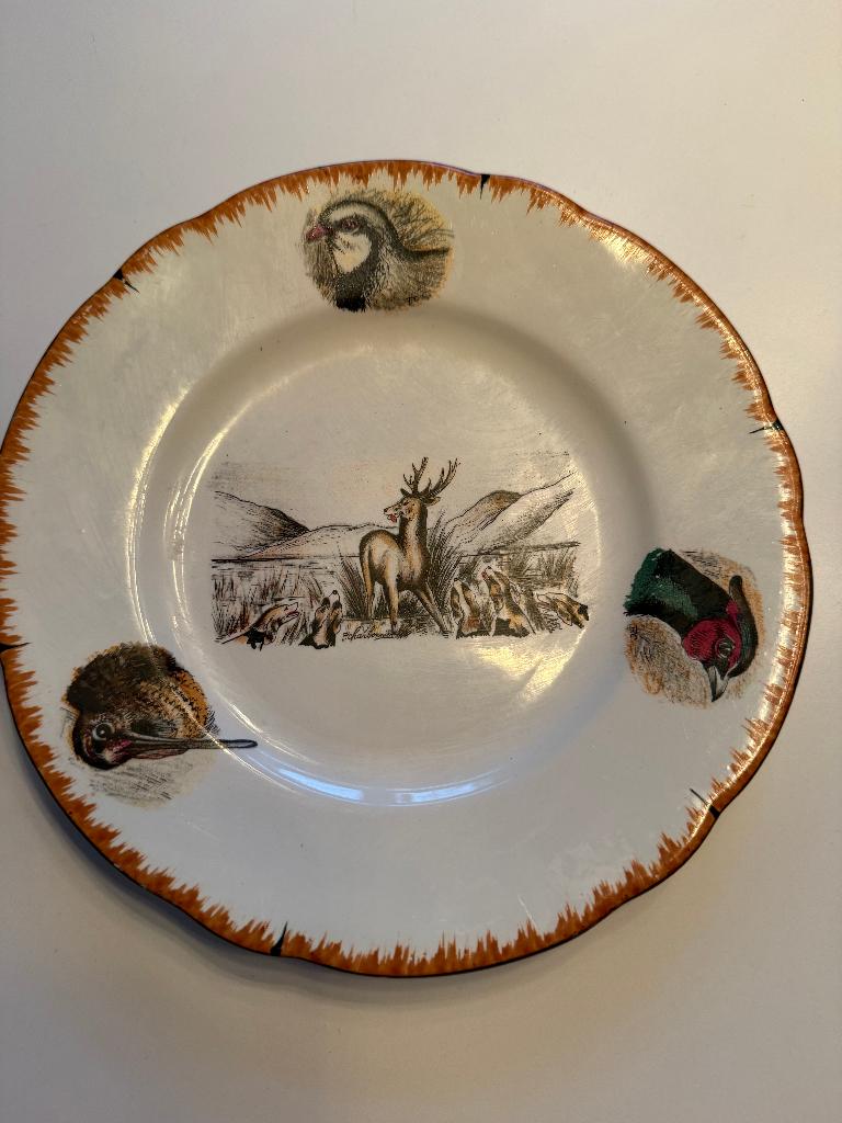Vintage Limcolor borden met jachttaferelen, Ophalen, Zo goed als nieuw, Bord(en), Overige stijlen